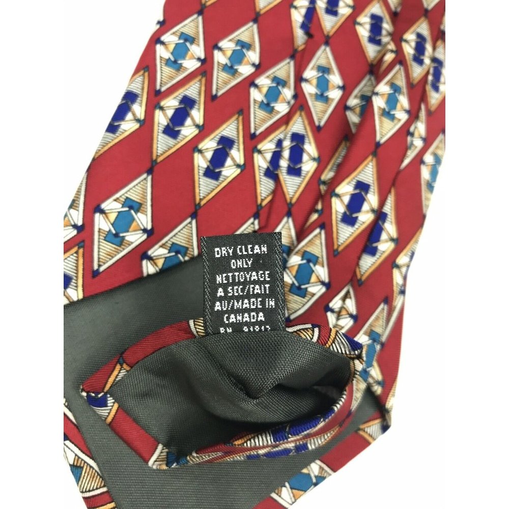 Christian Dior Men's Traditional Red Blue White Argyle Geometric Silk Neck Tie - Picture 10 of 11
